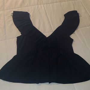 Zara Black Ruffled V-Neck Peplum Top
